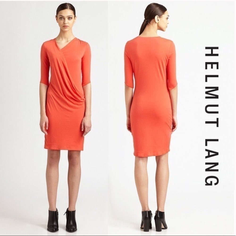 Helmut Lang Feather Jersey Dress in Torch NWT